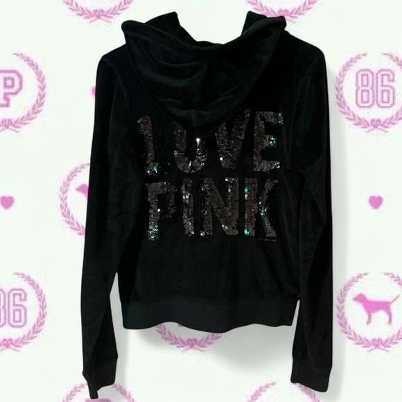 PINK Victoria's Secret Black Hoodie with Sequin Design - Picture 3 of 7